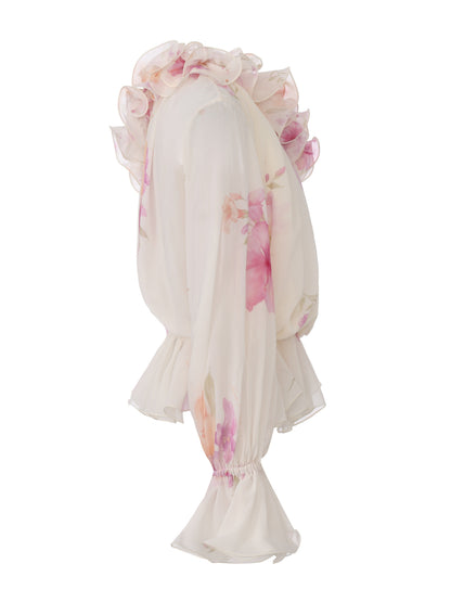 Summer Ruffle Floral Cream Blouse