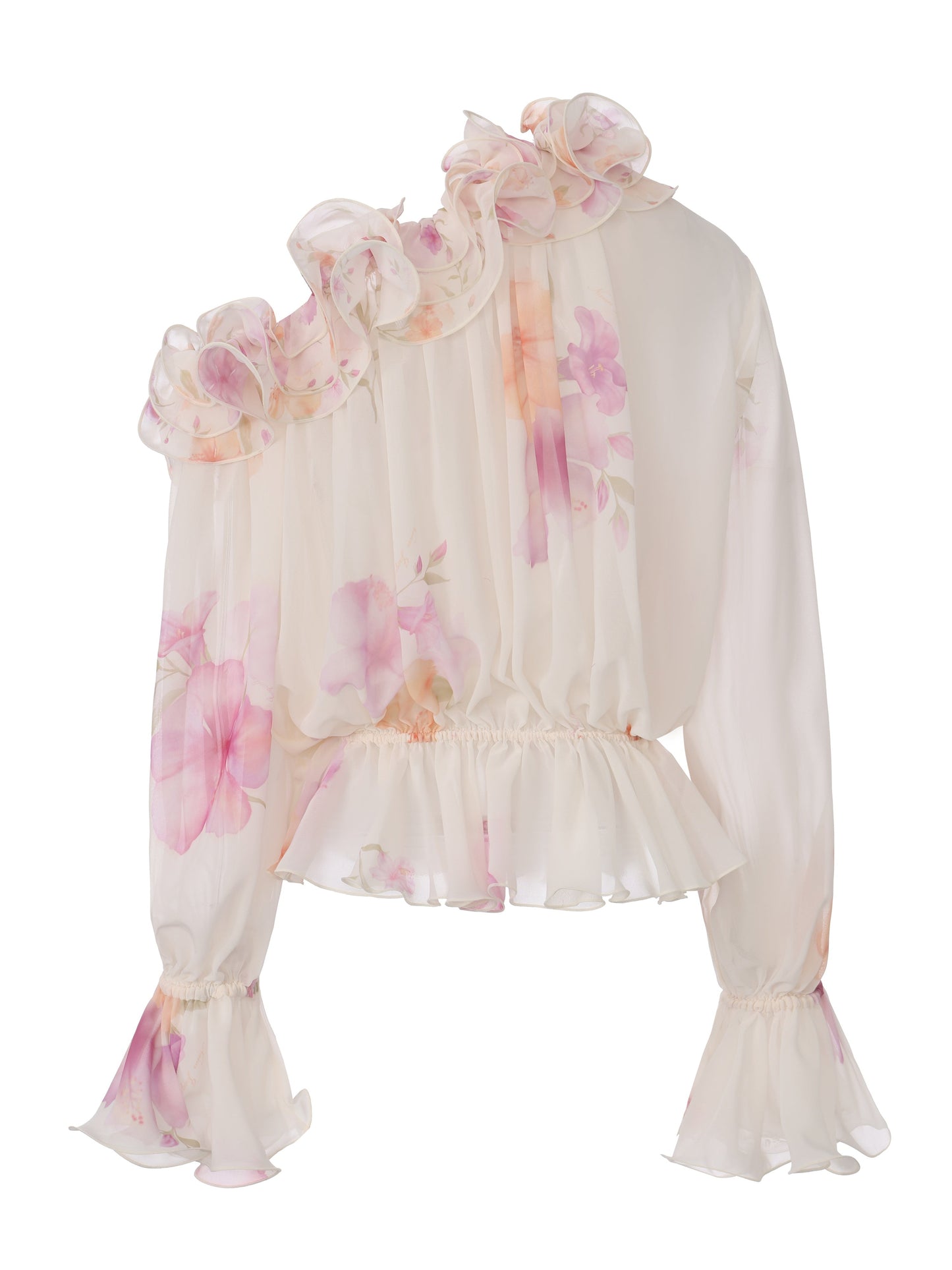 Summer Ruffle Floral Cream Blouse