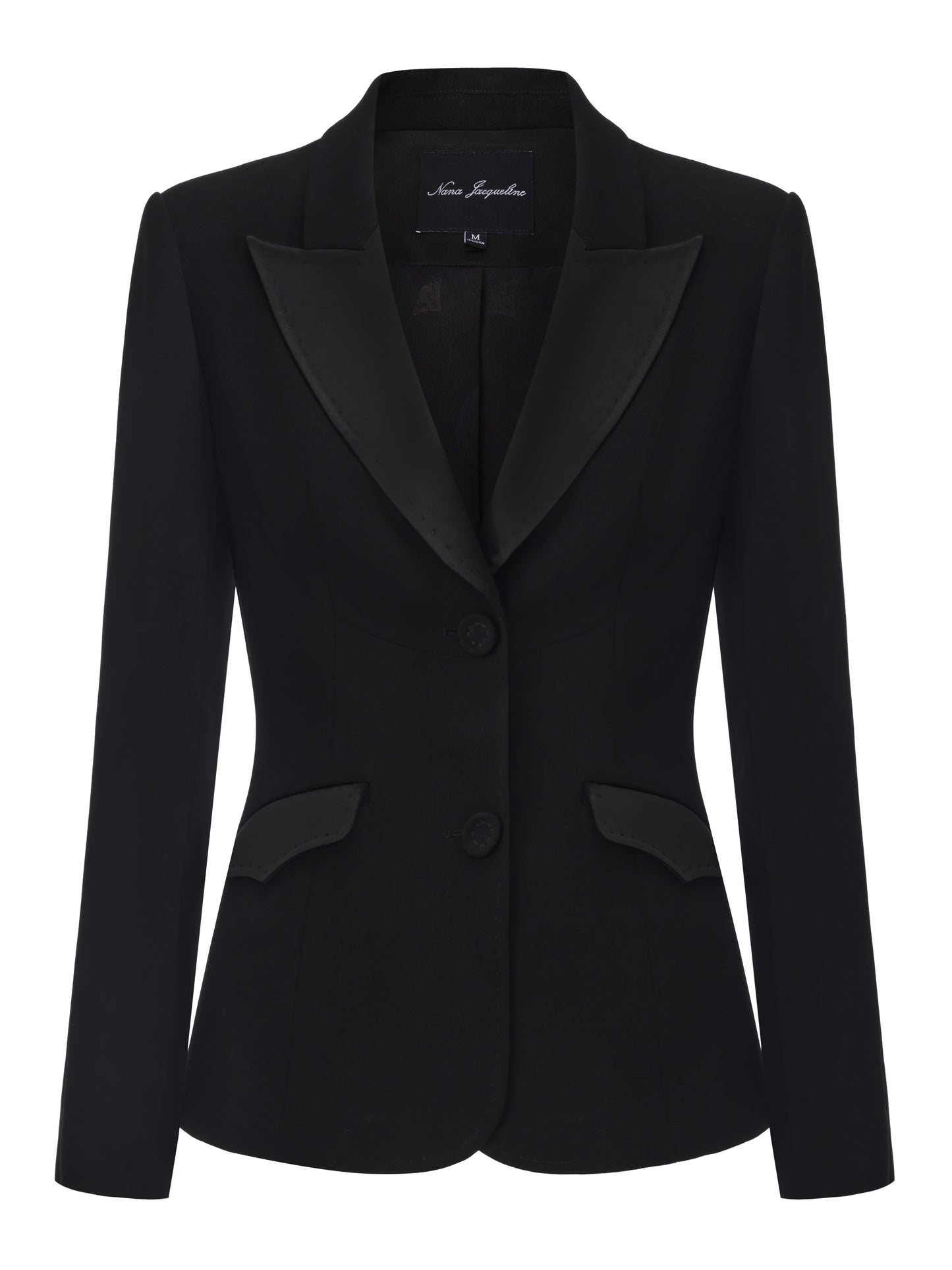 Yvette Satin Lapel Tailored Black Blazer