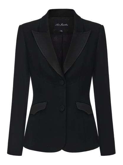 Yvette Satin Lapel Tailored Black Blazer