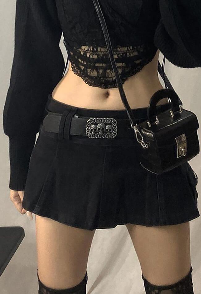 Mini denim skater skirt