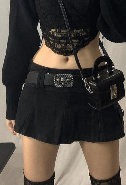 Mini denim skater skirt