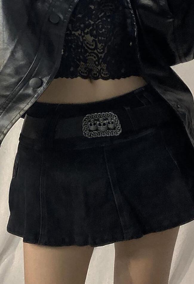 Mini denim skater skirt