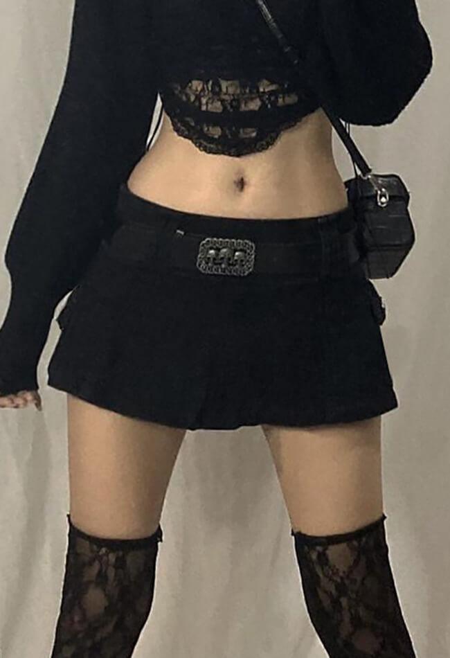 Mini denim skater skirt