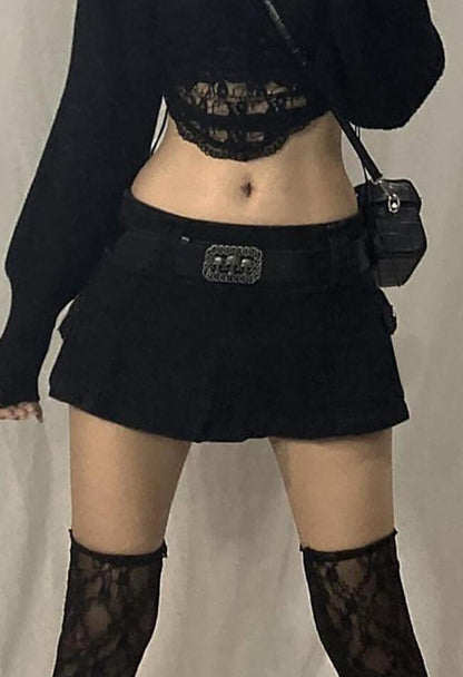 Mini denim skater skirt