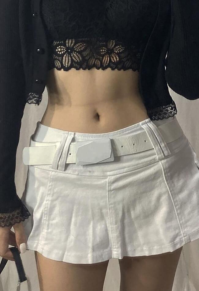 Mini denim skater skirt