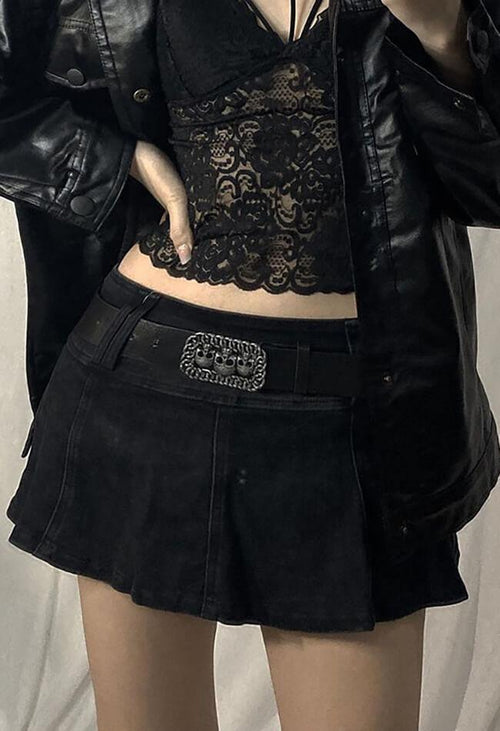 Mini denim skater skirt