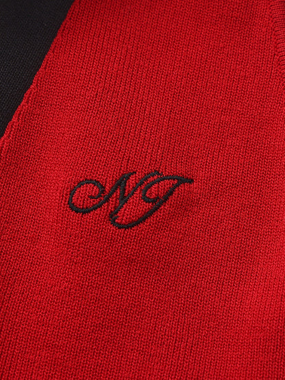 Wilhelmina Contrast Halter Knit Red Top