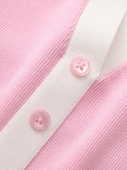 Wilhelmina Contrast Halter Knit Pink Top