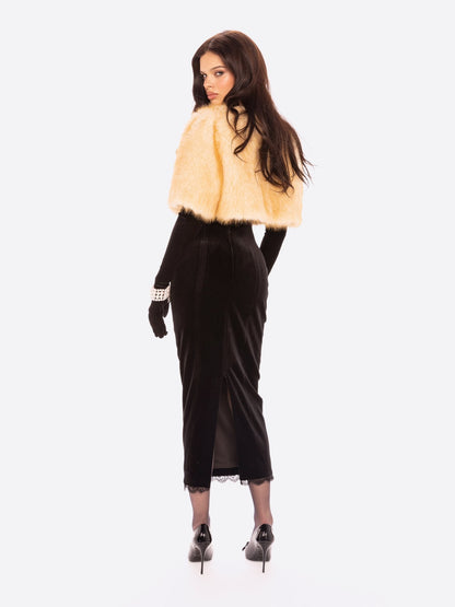 Thalia Cropped Faux Fur Jacket (Yellow)