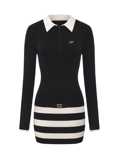Tessa Striped Black Knit Dress