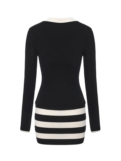 Tessa Striped Black Knit Dress