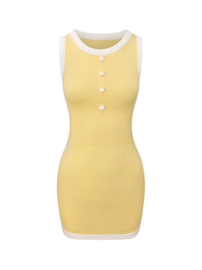 Wilhelmina Contrast-Trim Knit Yellow Mini Dress