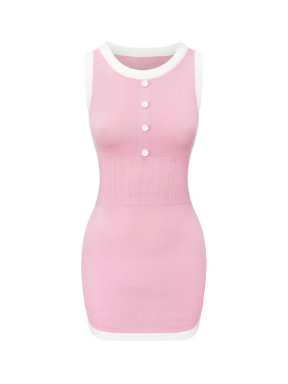 Wilhelmina Contrast-Trim Knit Pink Mini Dress