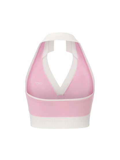 Wilhelmina Contrast Halter Knit Pink Top