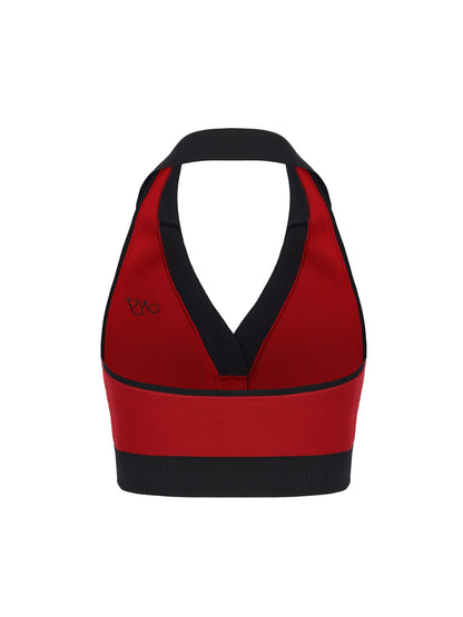 Wilhelmina Contrast Halter Knit Red Top