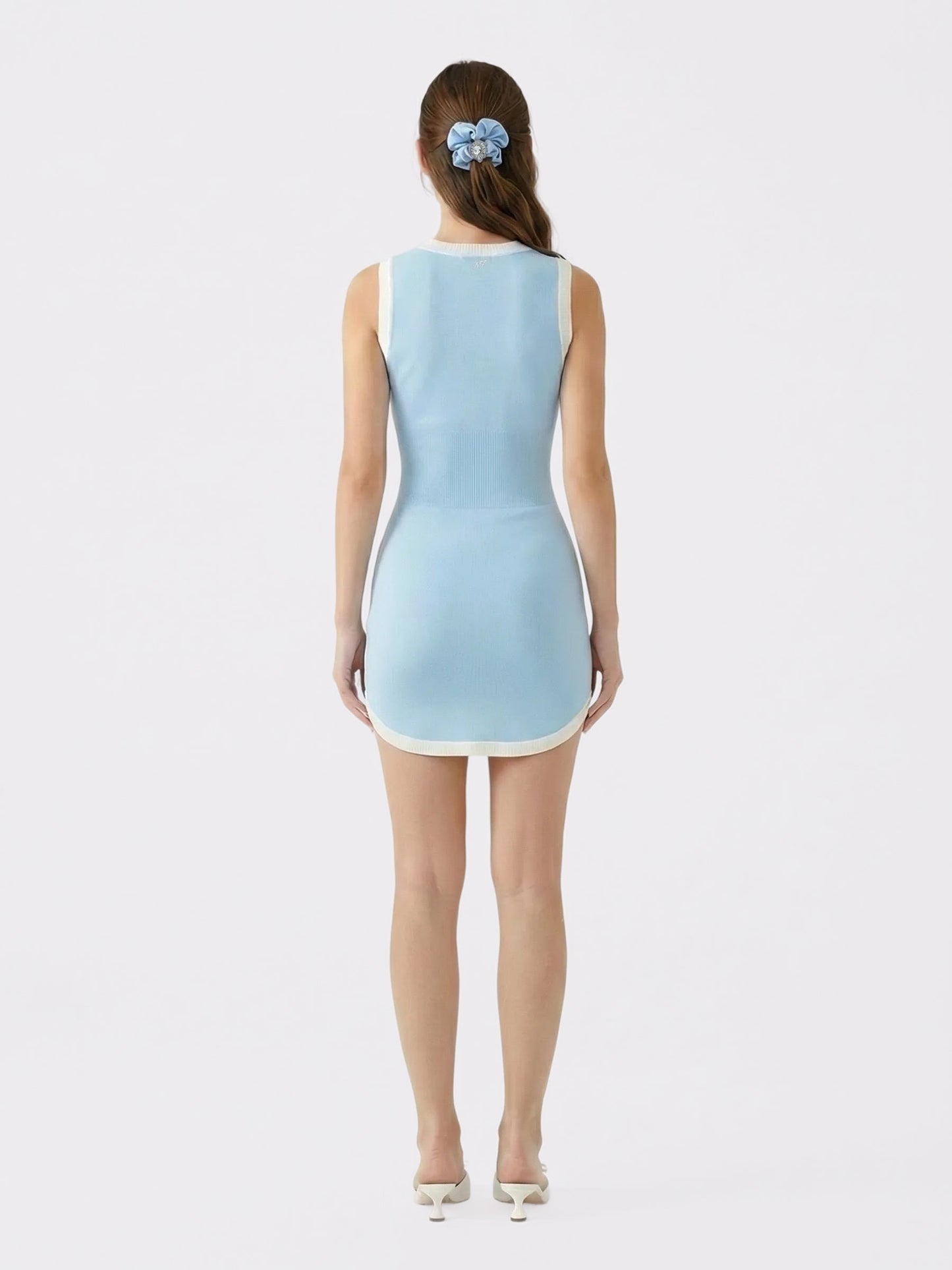 Wilhelmina Contrast-Trim Knit Light Blue Mini Dress