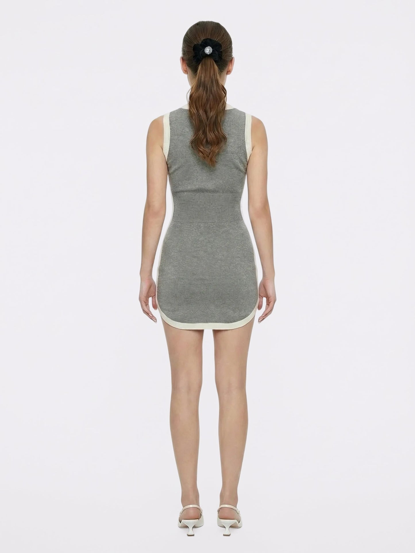 Wilhelmina Contrast-Trim Knit Grey Mini Dress