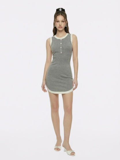 Wilhelmina Contrast-Trim Knit Grey Mini Dress