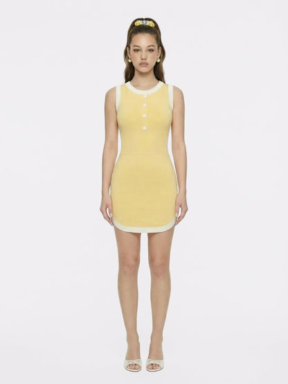 Wilhelmina Contrast-Trim Knit Yellow Mini Dress