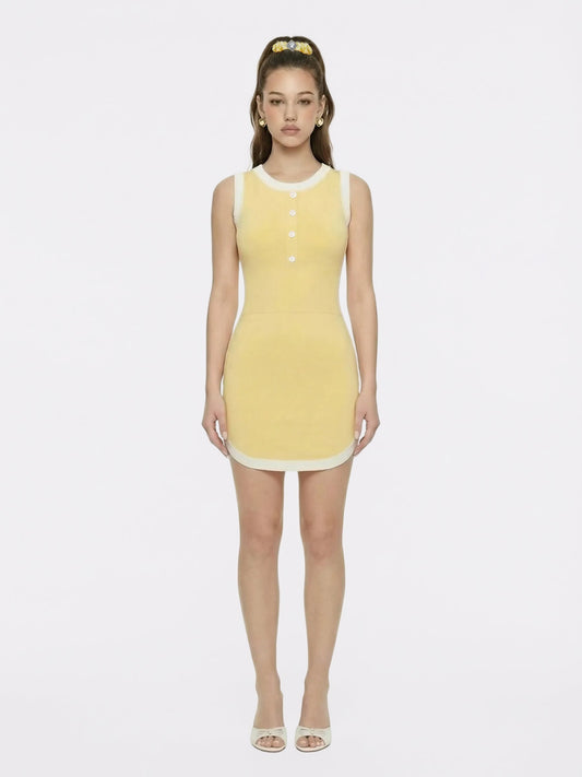 Wilhelmina Contrast-Trim Knit Yellow Mini Dress