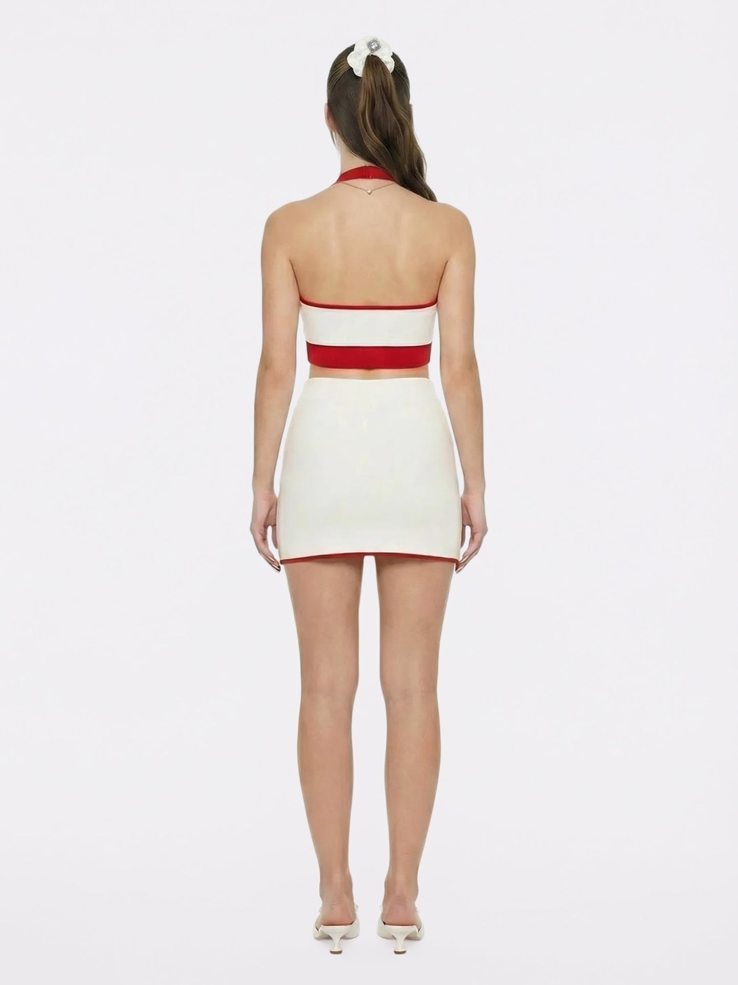Wilhelmina Contrast Halter Knit White Top