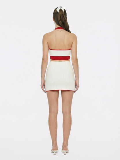 Wilhelmina Contrast Halter Knit White Top