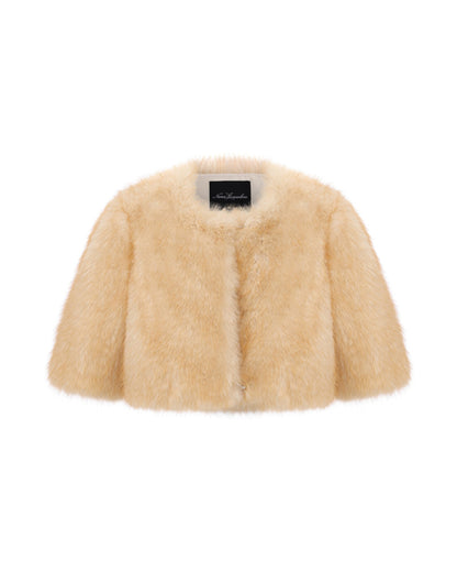 Thalia Cropped Faux Fur Jacket (Yellow)