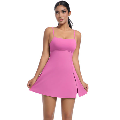 Cool Feeling Sleeveless Jumpsuit Tennis Skirt Beauty Back Backing Culottes Fitness Solid Color Sports