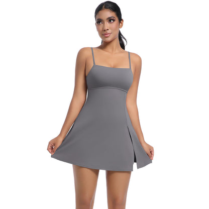 Cool Feeling Sleeveless Jumpsuit Tennis Skirt Beauty Back Backing Culottes Fitness Solid Color Sports