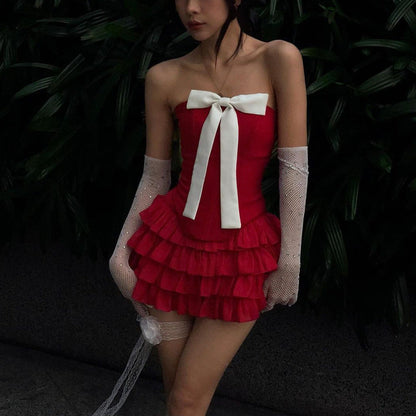 Bowknot vest and lotus leaf skirt suit