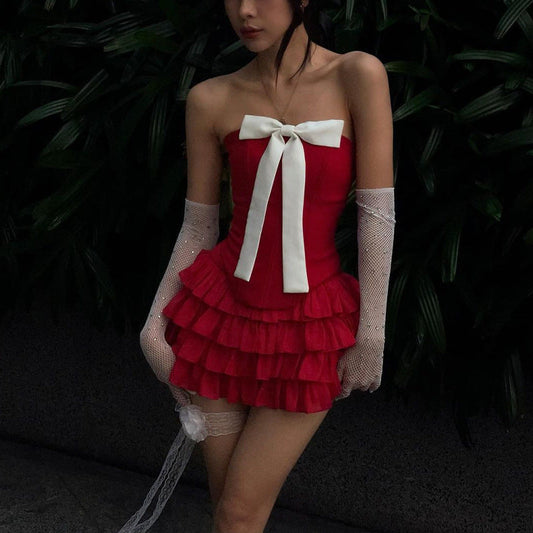 Bowknot vest and lotus leaf skirt suit