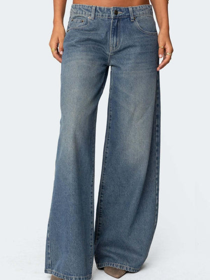 Loose Wide-Leg Printed Denim Trousers
