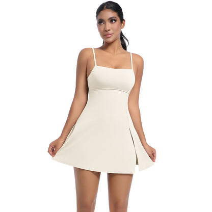 Cool Feeling Sleeveless Jumpsuit Tennis Skirt Beauty Back Backing Culottes Fitness Solid Color Sports
