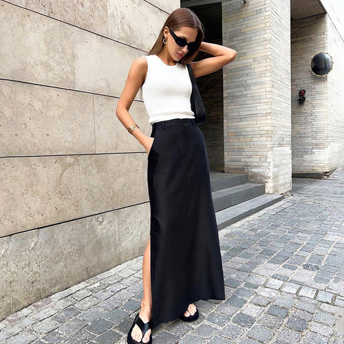 Split Skirt  High Waist Office Skirt A line Dress