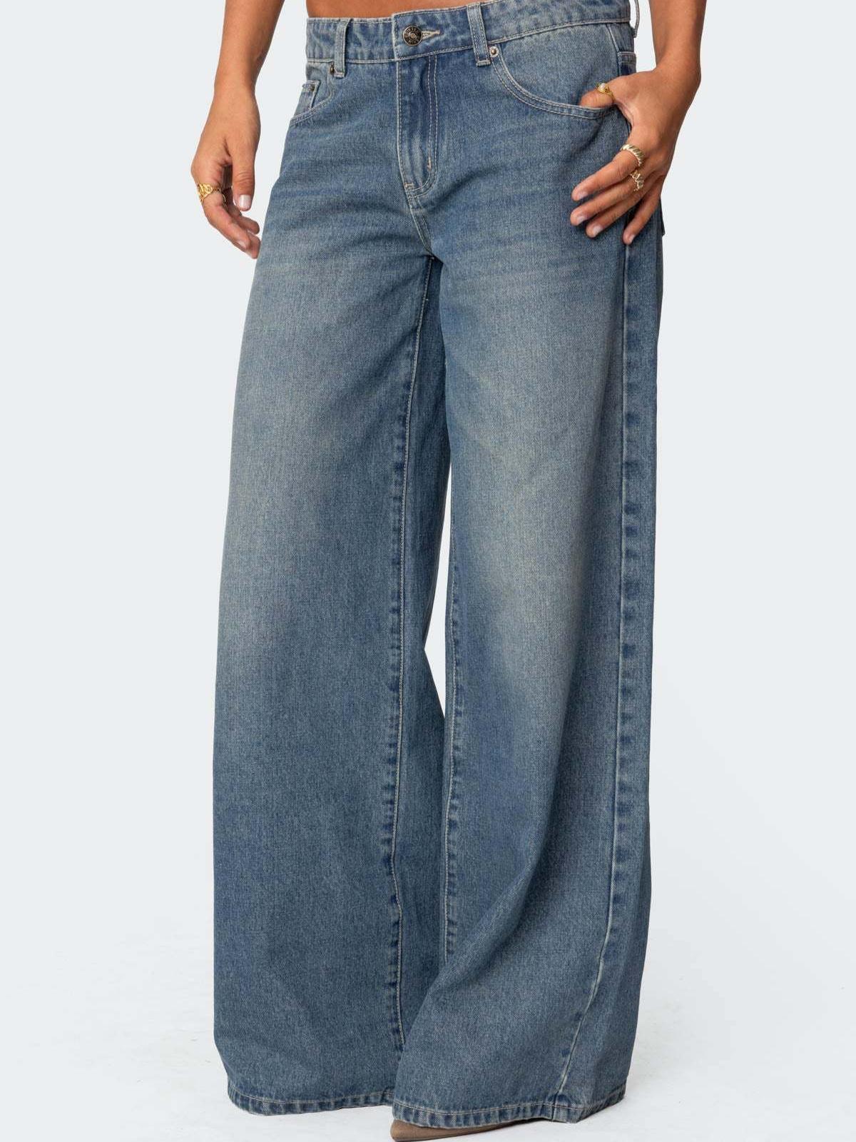Loose Wide-Leg Printed Denim Trousers
