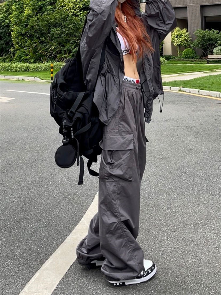 Y2K oversized parachute cargo pants