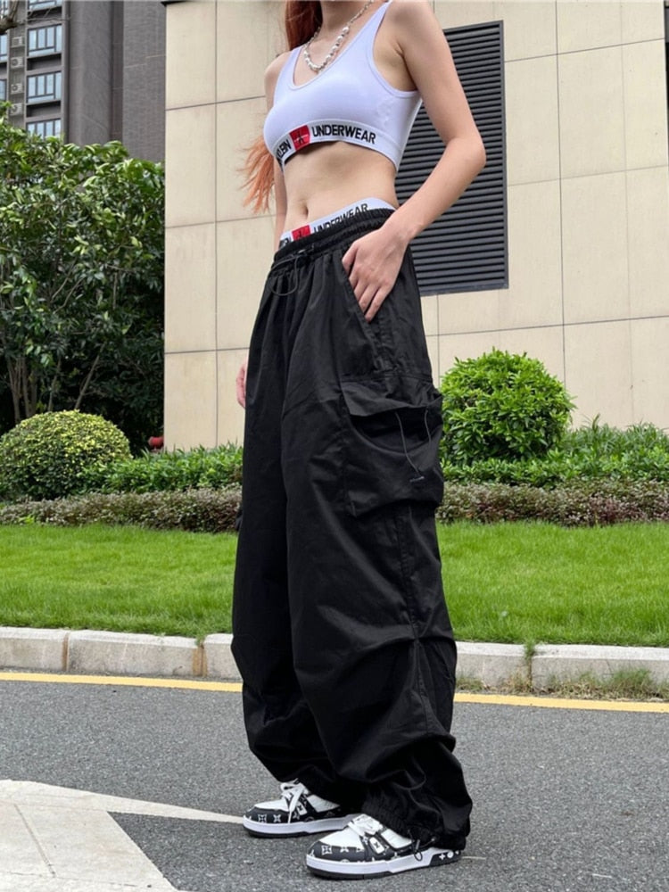 Y2K oversized parachute cargo pants