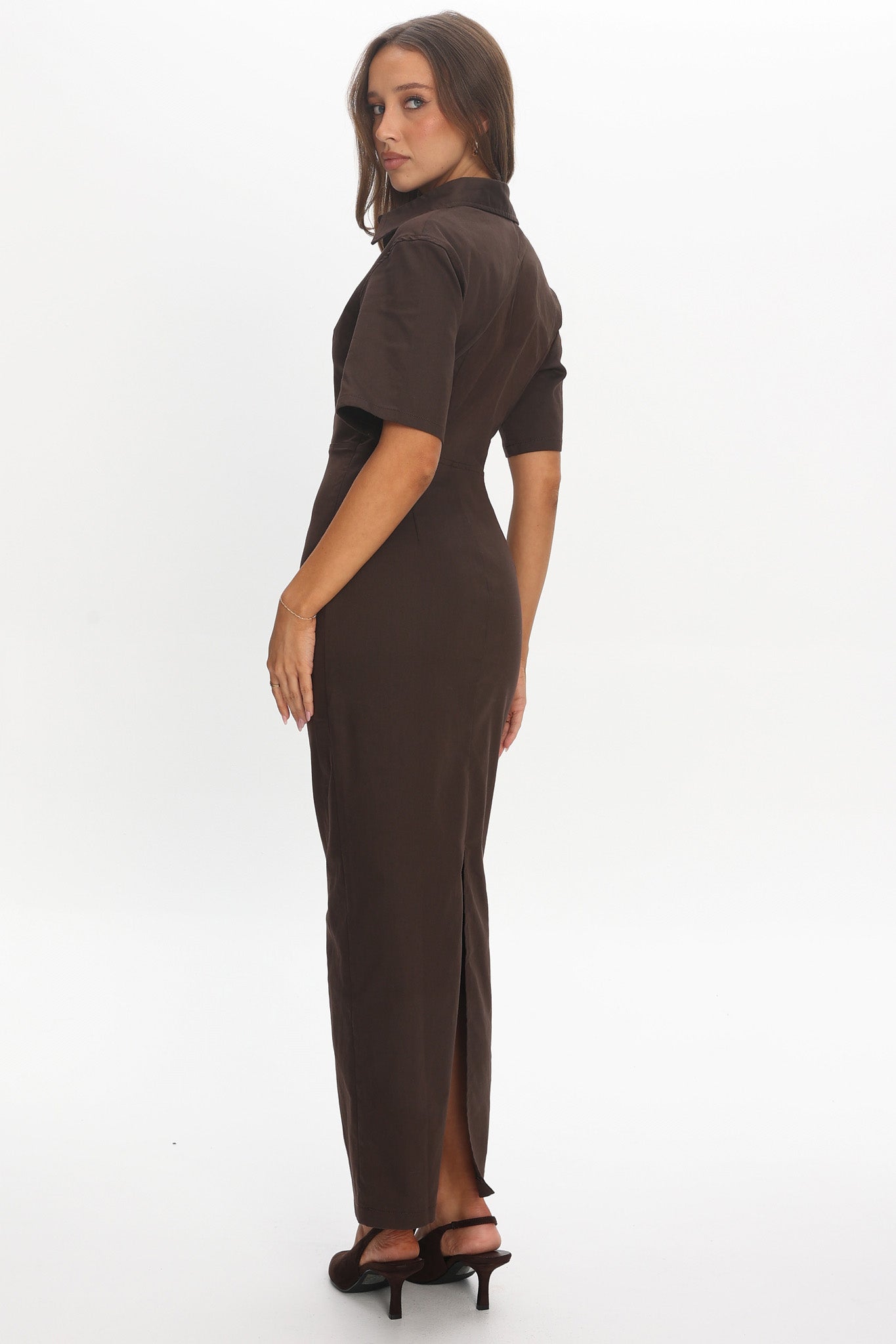 City Girl Collared Maxi Dress Chocolate