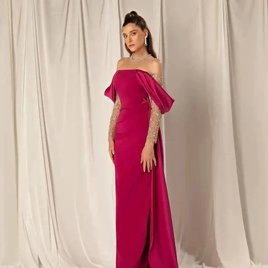 Fuchsia Mermaid Evening Gown with Overskirt