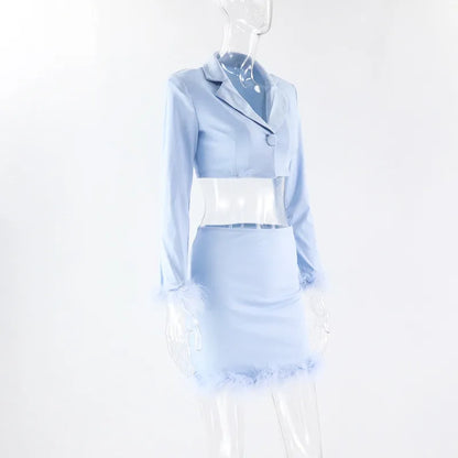 Long Sleeves Top High Waist Mini Skirts Suits