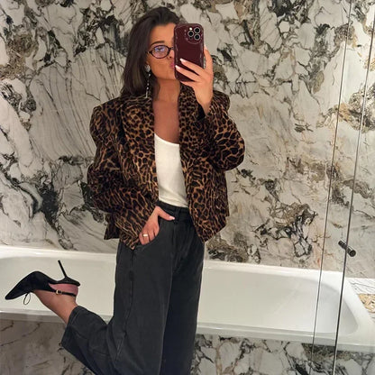 Vintage  Leopard Print Jacket And Skirt Outfit