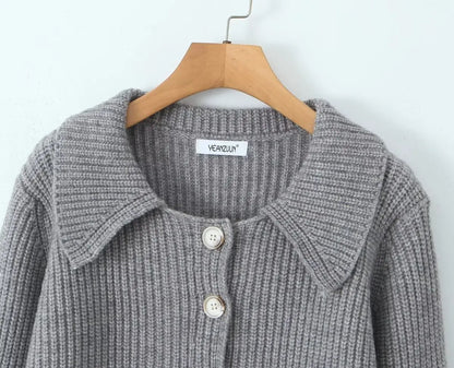 Lapel Cardigan Elastic Waist Mini Skirt Suits