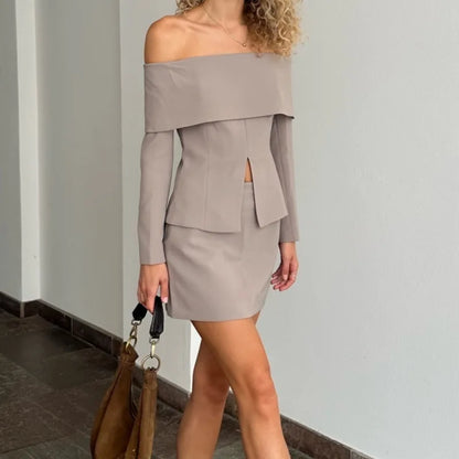 Strapless Long Sleeve Tops Mini Skirt Sets