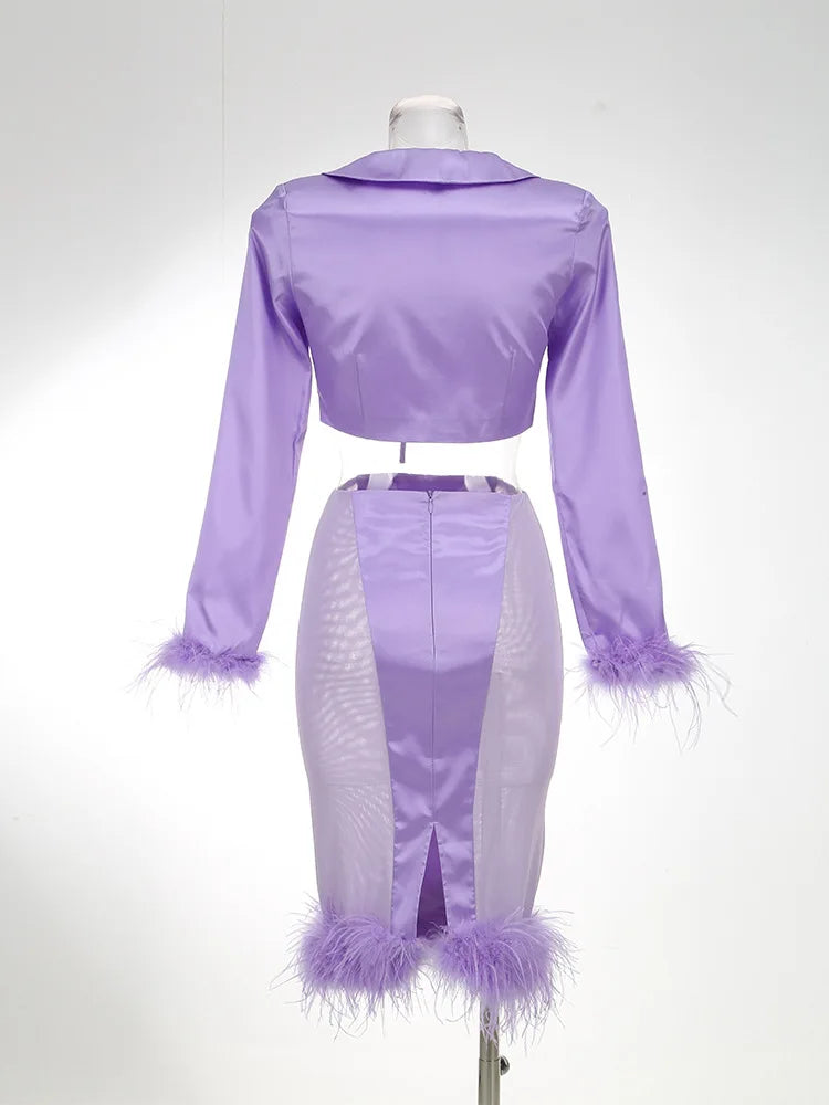 Long Sleeve Jacket and High Waist Skirt Set Outfit