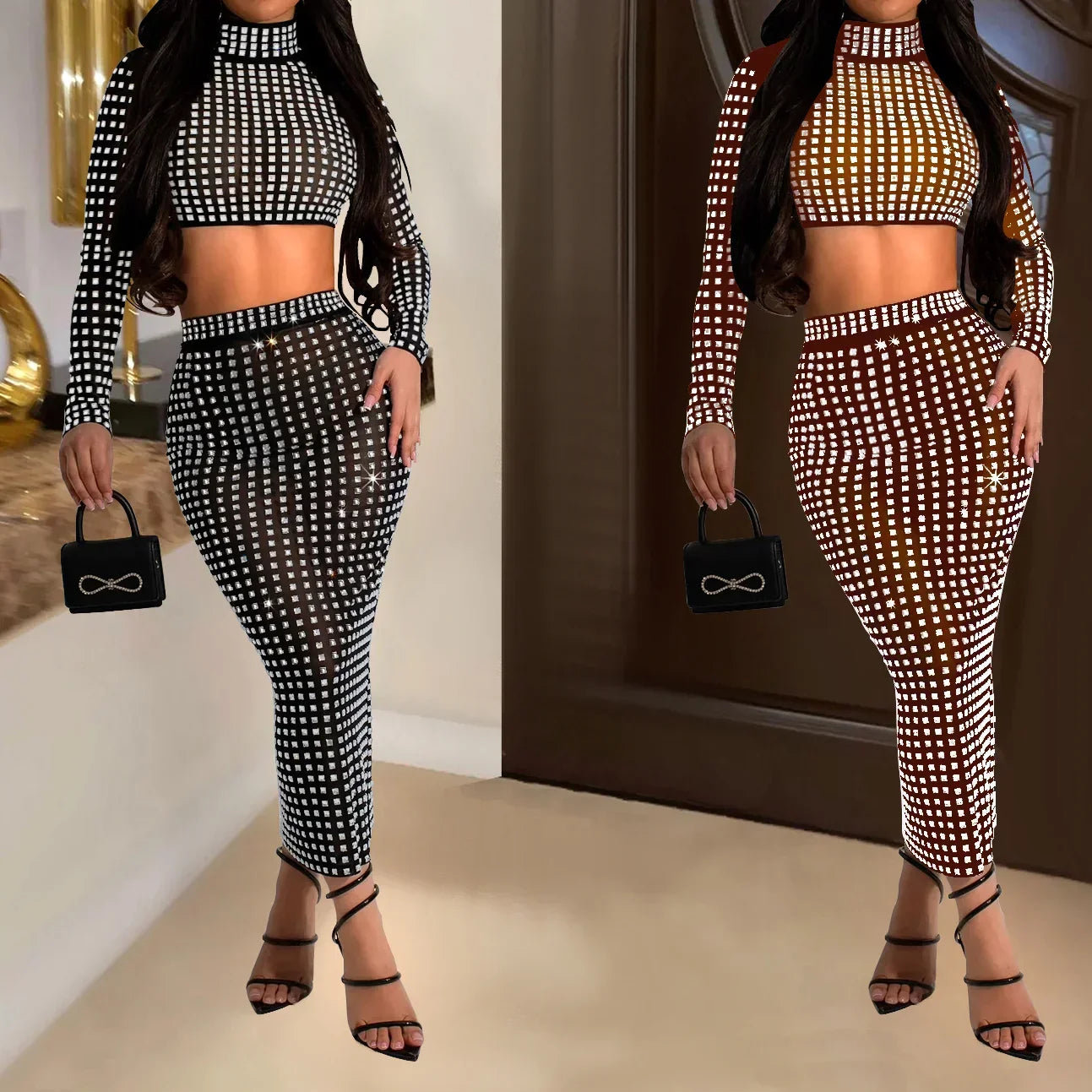 Rhinestone Strapless Top and Long Skirt Set