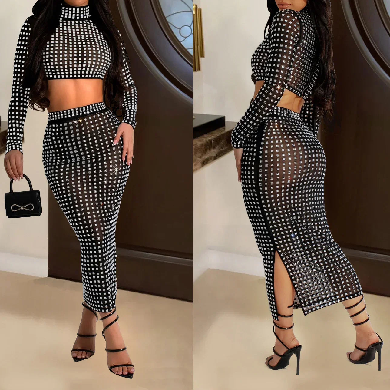 Rhinestone Strapless Top and Long Skirt Set