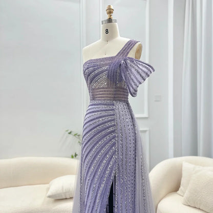 Sage Green One-Shoulder Evening Gown with Overskirt