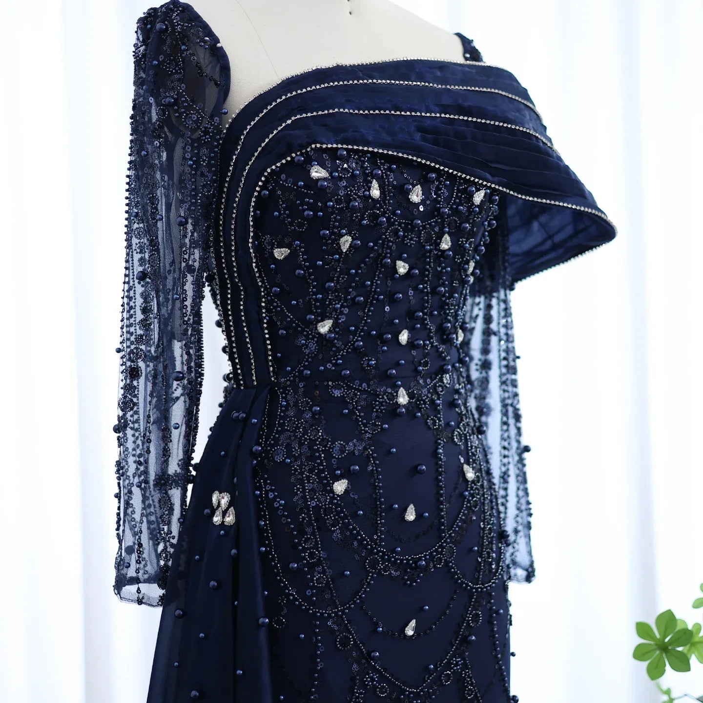 Crystal Mermaid Evening Gown with Overskirt