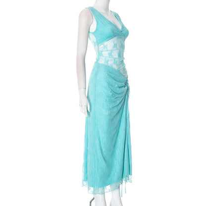 Elegant Summer Lace V-Neck 2-Piece Maxi Skirt Set